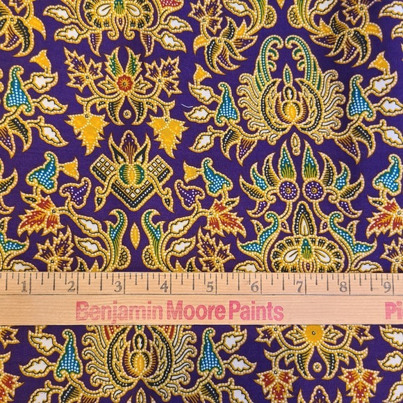 Indonesian Other - New Indonesian Batik Fabric Floral Tribal Tropical Purple Gold Cotton 68" x 42"